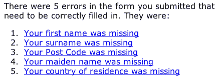 5 errors listed for the user